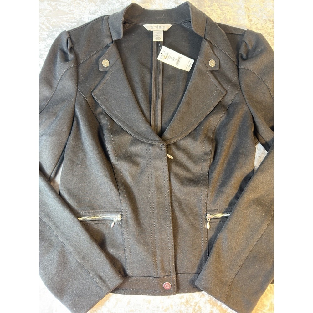 WHBM Zip Front Jacket Womens 10‎ Black Stretch Moto Career Blazer NWT